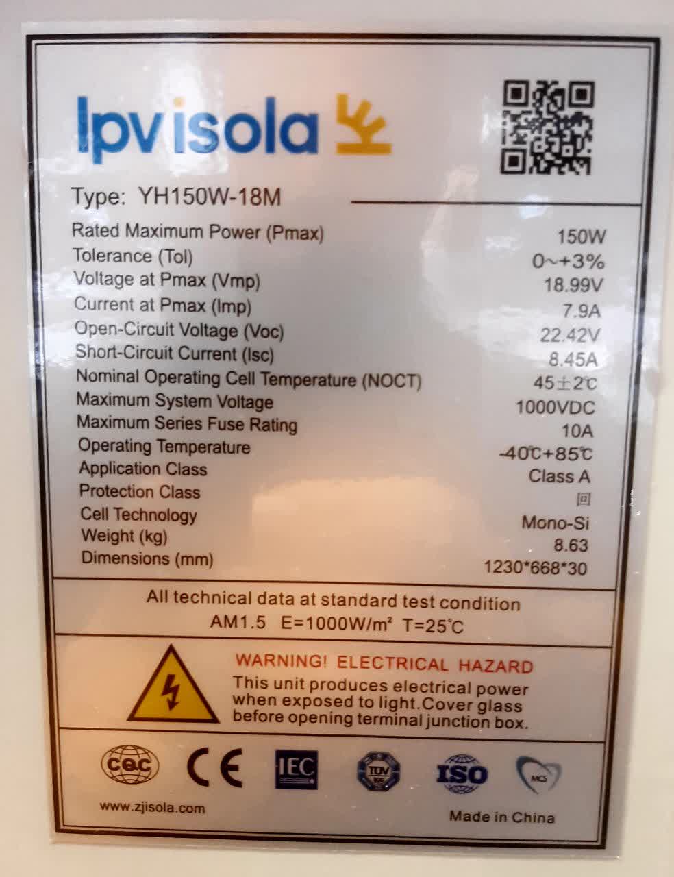 پنل خورشیدی 150 وات مونوکرستال ایزولا osda-solar - Image 3